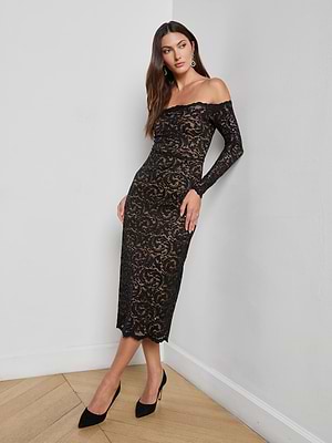 Lindsay Sequined Lace Dress in Black | L'AGENCE Lindsay Sequined Lace Dress in Black | L'AGENCE