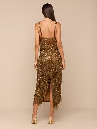 sequin tassel dress Moon And Star Festival Mini stitched star Long Sleeve Strapless Sequin Tassel