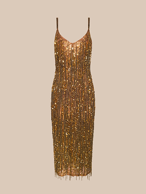 Noella Sequin Fringe Dress in Antique Gold | L'AGENCE Noella Sequin Fringe Dress in Antique Gold | L'AGENCE