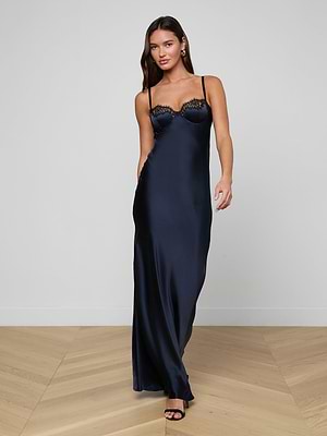L'AGENCE Shayla Lace Bias Cut Maxi Dress in Navy - Size 4 L'AGENCE Shayla Lace Bias Cut Maxi Dress in Navy - Size 4