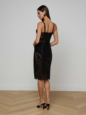 L'AGENCE Jennifer Lace Midi Dress In Black L'AGENCE Jennifer Lace Midi Dress In Black