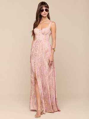 Rosette Maxi Dress in Mauve/Multi Traditional Paisley | L'AGENCE Rosette Maxi Dress in Mauve/Multi Traditional Paisley | L'AGENCE