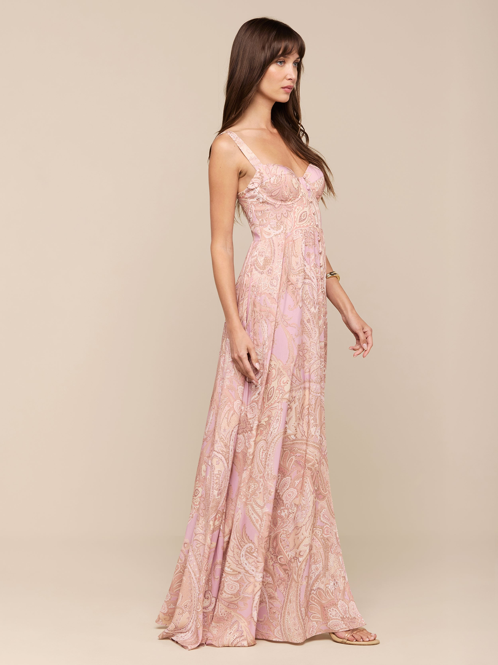 Rosette Maxi Dress in Mauve/Multi Traditional Paisley | L'AGENCE