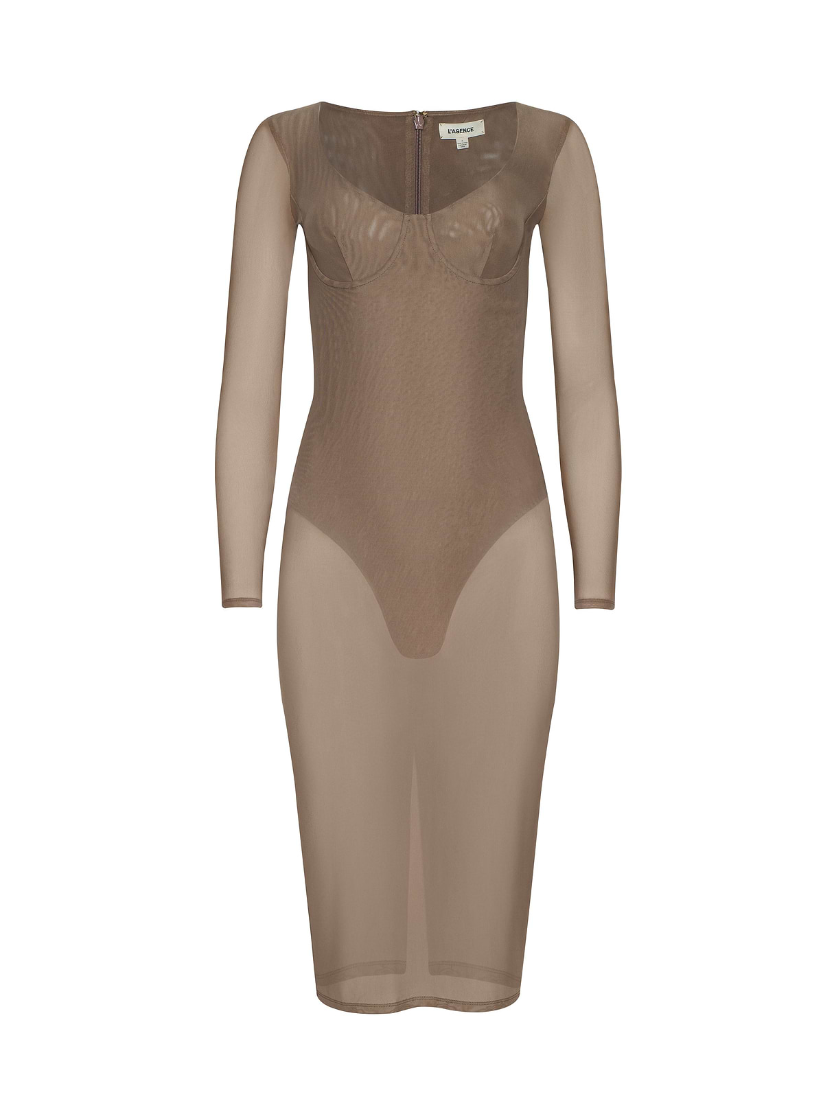 Sorella Mesh Midi Dress in Portabella | L'AGENCE