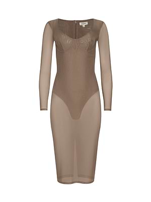 L'AGENCE Sorella Mesh Midi Dress In Portabella L'AGENCE Sorella Mesh Midi Dress In Portabella