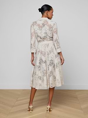 L'AGENCE Ralphie Lace Midi Dress In Champagne L'AGENCE Ralphie Lace Midi Dress In Champagne