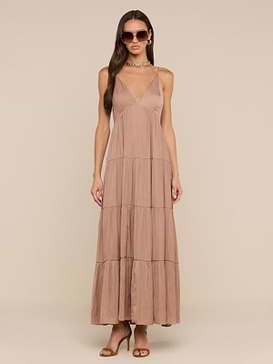 layered maxi dress L'AGENCE Lua Tiered Maxi Dress In Hazelnut
