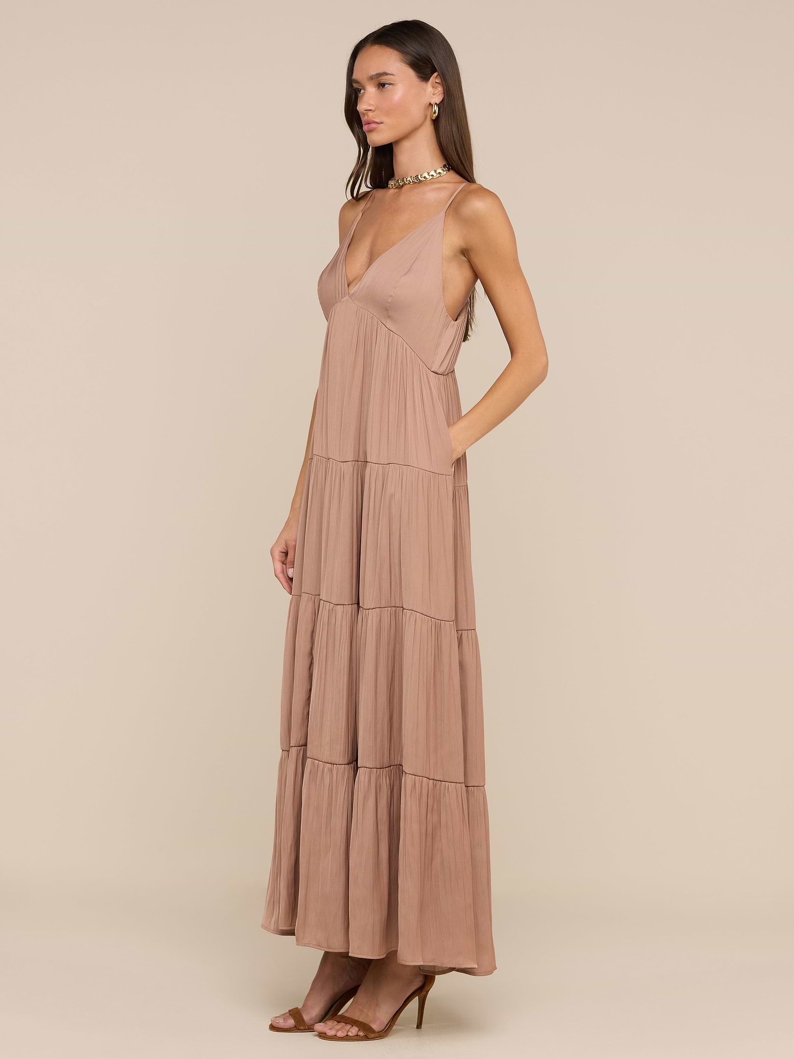 【新品未使用】Ameri/LUSTER TIERED LAYERED DRESS Lua Tiered Maxi Dress in Hazelnut | L'AGENCE