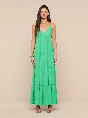 L'AGENCE Lua Tiered Maxi Dress In Island Green L'AGENCE Lua Tiered Maxi Dress In Island Green