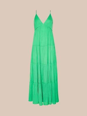 green tiered maxi dress L'Agence Lua Tiered Maxi Dress In Island Green