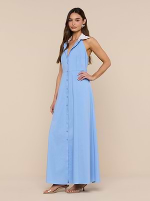 Maurie Poplin Maxi Dress in Vista Blue/White | L'AGENCE Maurie Poplin Maxi Dress in Vista Blue/White | L'AGENCE