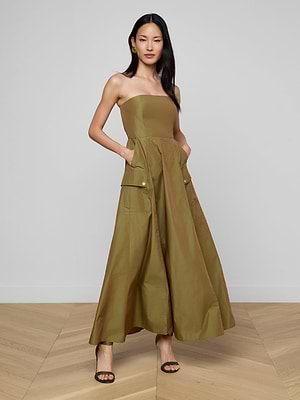 L'AGENCE Nessa Strapless Gown In Olive L'AGENCE Nessa Strapless Gown In Olive