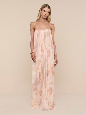 Raine Strapless Gown in Frappe Multi Tie Dye | L'AGENCE Raine Strapless Gown in Frappe Multi Tie Dye | L'AGENCE