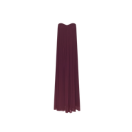 Floor-length strapless Raine Strapless Gown in deep burgundy viscose chiffon, featuring a pleated bodice and a flowing skirt.