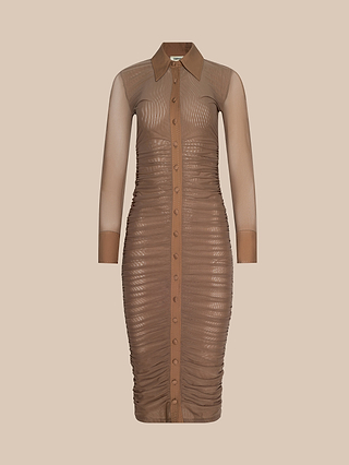 tan ruched midi dress Ruched Jersey Midi Dress for Tall Women in Dark Sand 2XL / Tall / Dark Sand