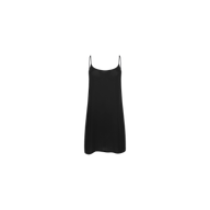 The Raye Slip Lining Dress is a plain black dress crafted from poly georgette, featuring thin adjustable straps and displayed on a white background.