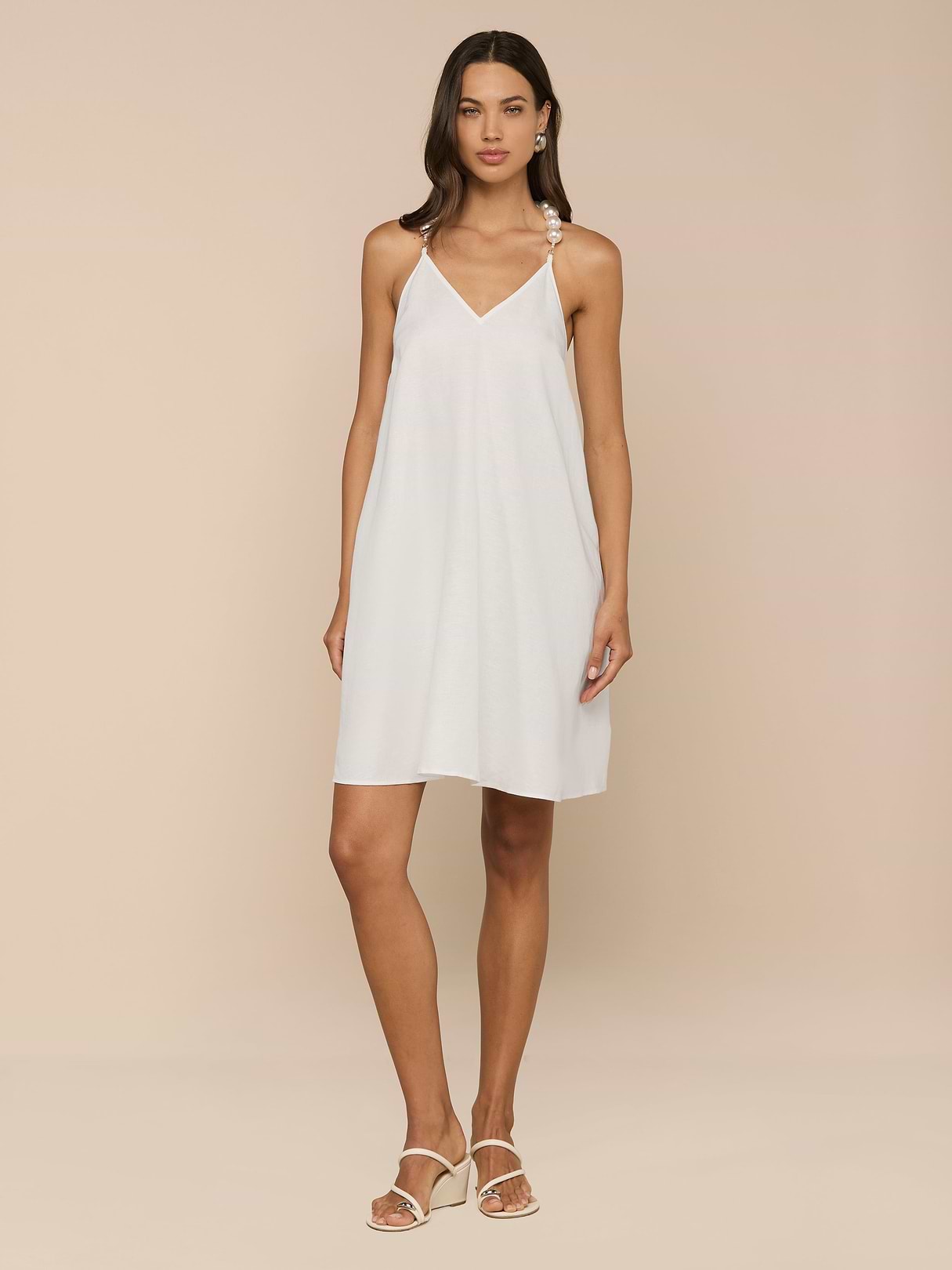 Amora Pearl Strap Dress in Ivory | L'AGENCE