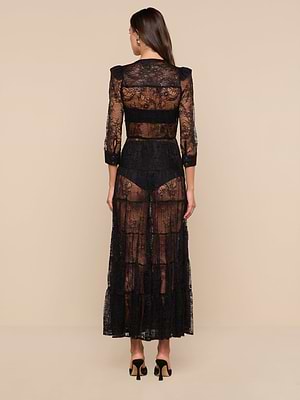 L'AGENCE Seraphina Lace Tiered Maxi Dress In Black L'AGENCE Seraphina Lace Tiered Maxi Dress In Black