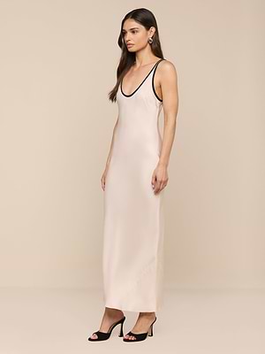 L'AGENCE Akiya Satin Maxi Dress In Vintage White/Black L'AGENCE Akiya Satin Maxi Dress In Vintage White/Black