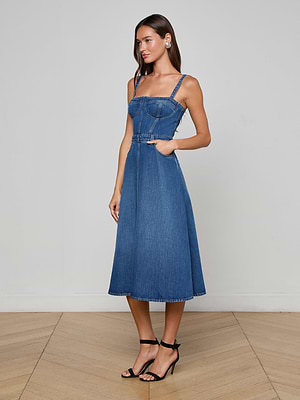 L'AGENCE Jovie Bustier Midi Dress - Dawkins L'AGENCE Jovie Bustier Midi Dress - Dawkins