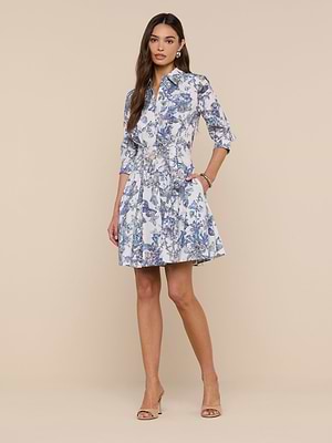 L'AGENCE Journi Shirt Dress In Grey Multi Watercolor Butterfly L'AGENCE Journi Shirt Dress In Grey Multi Watercolor Butterfly