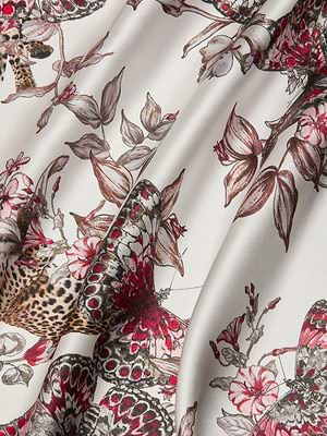 white silk dress dyed with tiger butterflies and waves detail L'AGENCE Sayla Silk Gown In White Multi Large Butterfly Jungle