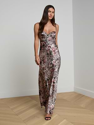 L'AGENCE Sayla Silk Gown In Multi Large Rose Cheetah L'AGENCE Sayla Silk Gown In Multi Large Rose Cheetah