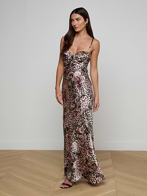 L'AGENCE Sayla Silk Gown In Multi Large Rose Cheetah L'AGENCE Sayla Silk Gown In Multi Large Rose Cheetah