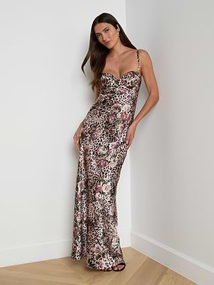 L'AGENCE Sayla Silk Gown In Multi Large Rose Cheetah L'AGENCE Sayla Silk Gown In Multi Large Rose Cheetah