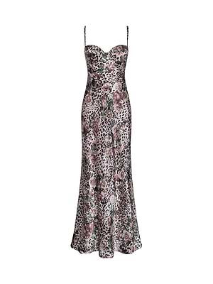 L'AGENCE Sayla Silk Gown In Multi Large Rose Cheetah L'AGENCE Sayla Silk Gown In Multi Large Rose Cheetah