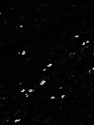 Close-up of the Sayla Sequin Gowns black fabric with shiny sequins reflecting light, creating sparkling accents—ideal for making an entrance at any event.