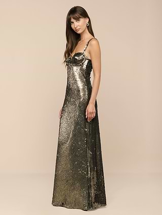 vintage sequin long dress Vintage 1990s Linda Lundstrm Brown Lace Sequin Autumnal Maxi Dress, M Ian Drummond Vintage