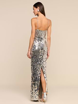 L'AGENCE Caelith Sequin Gown In Mixed Silver Sequin