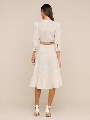 cream midi dress with sleeves L'AGENCE Serafine Midi Dress In Ecru