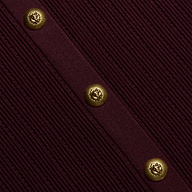 Melania Pointelle Knit Skirt in deep burgundy, featuring a vertical placket with three gold lion-embossed buttons.