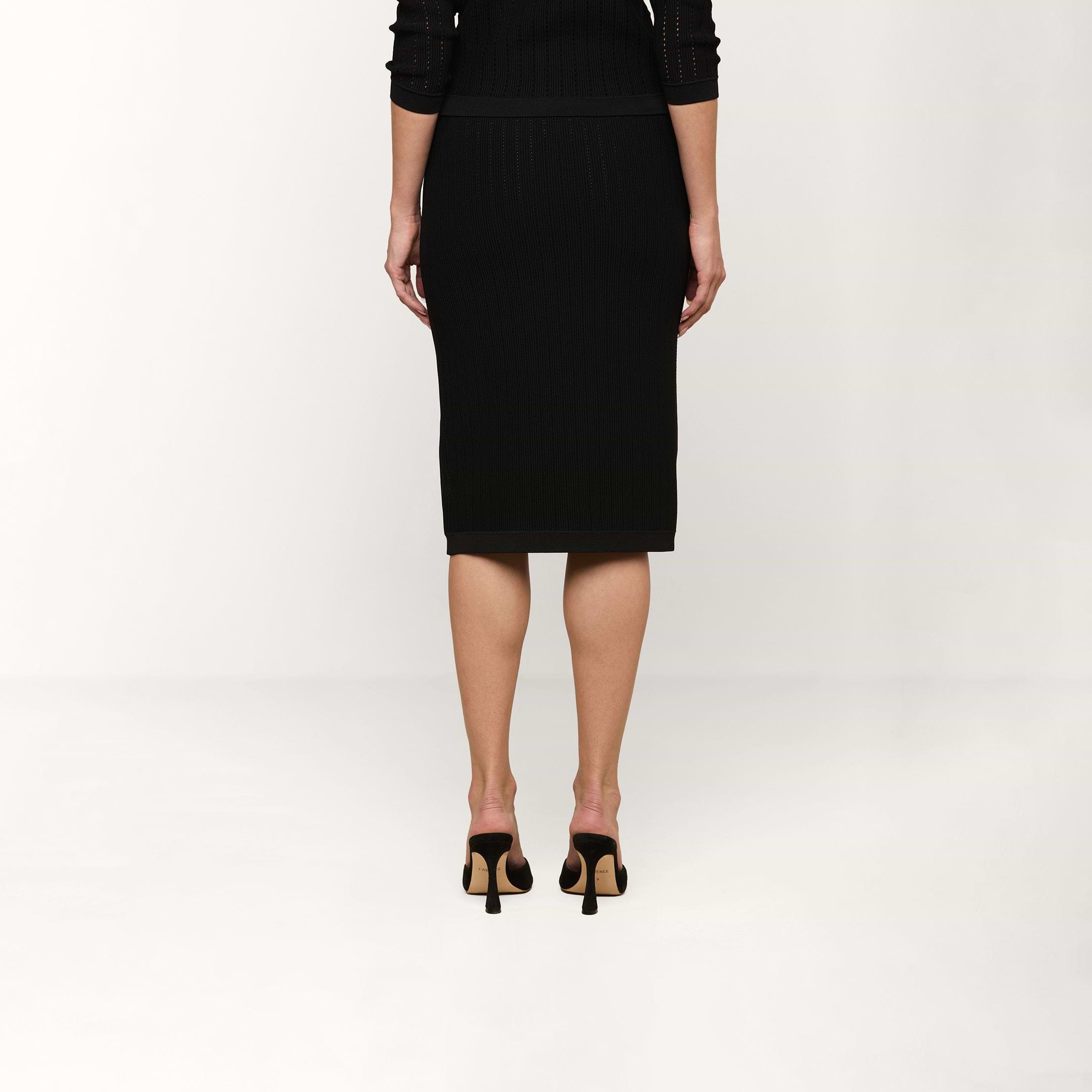 Melania Pointelle Knit Skirt in Black | L'AGENCE