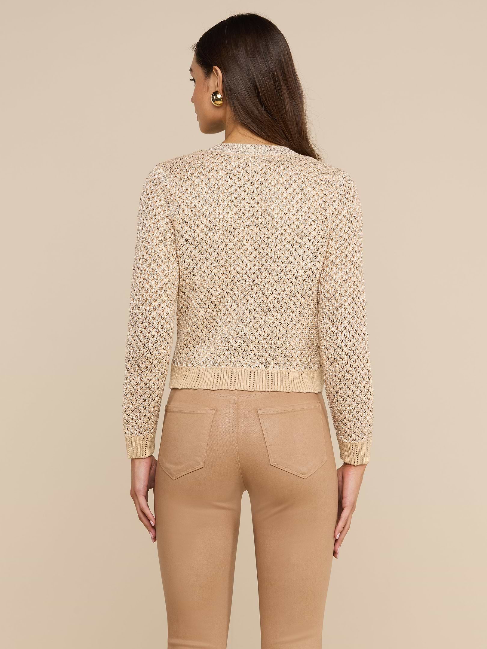Blanca Sequin Cardigan in Natural Multi/Gold | L'AGENCE