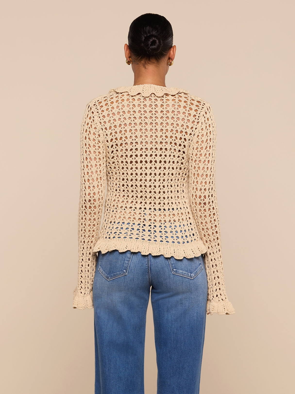 Solaris Crocheted Cardigan in Sand Dune | L'AGENCE
