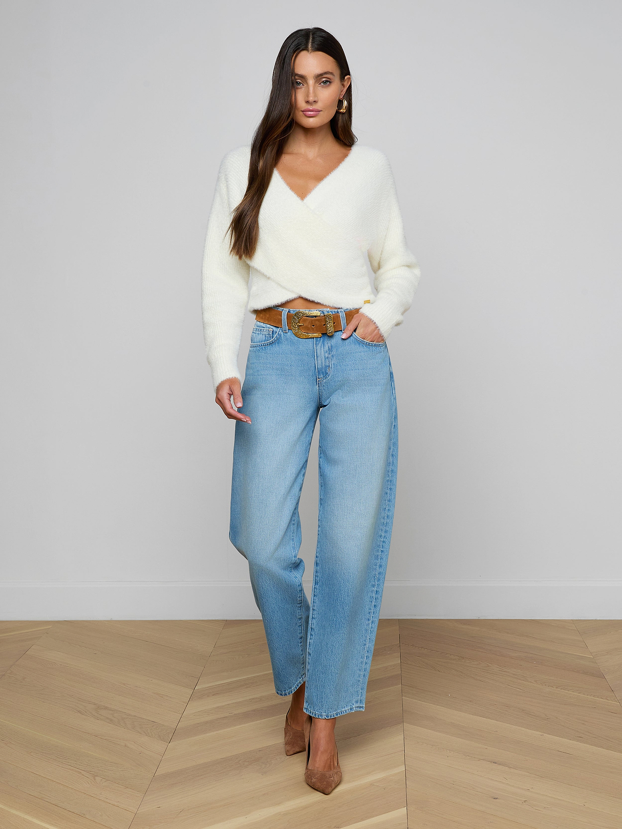 Antonella Crossover Sweater in Ivory | L'AGENCE