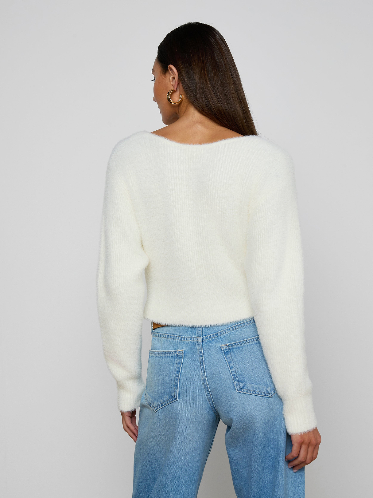 Antonella Crossover Sweater in Ivory | L'AGENCE