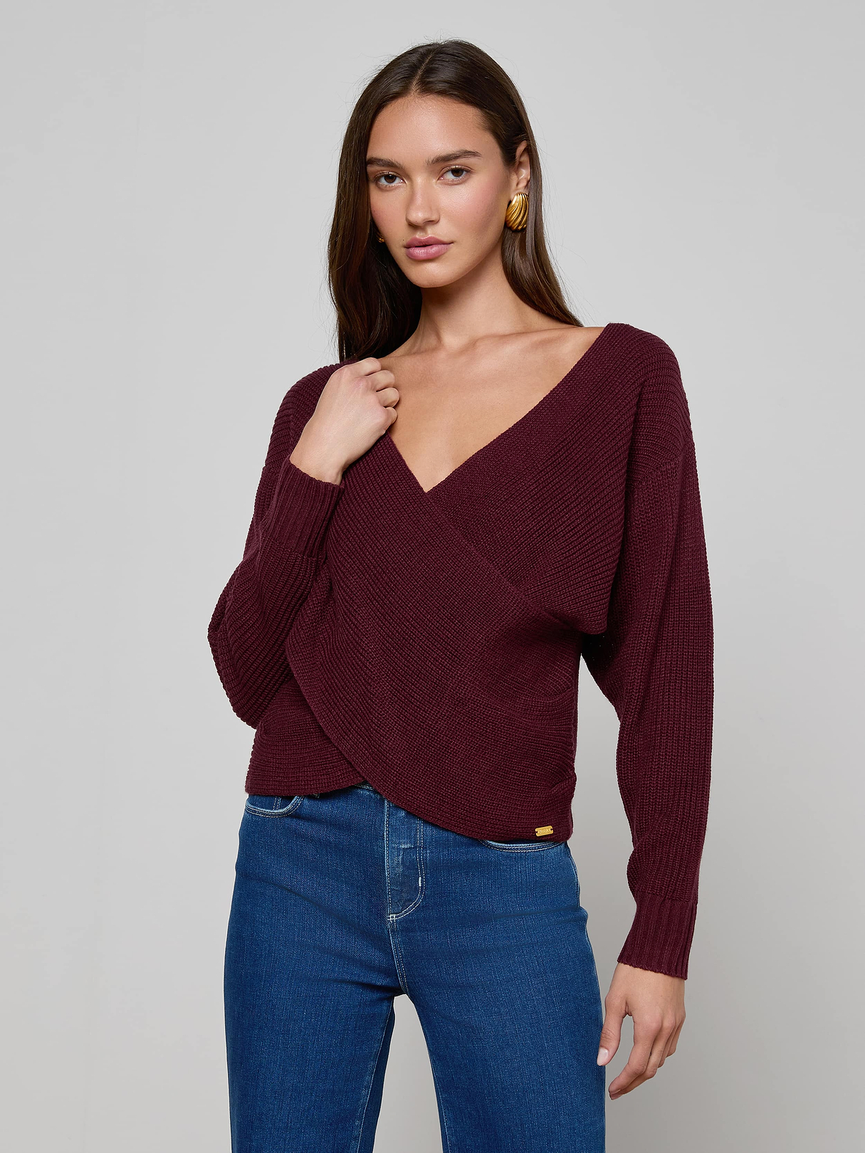 Antonella Crossover Sweater in Dark Port | L'AGENCE