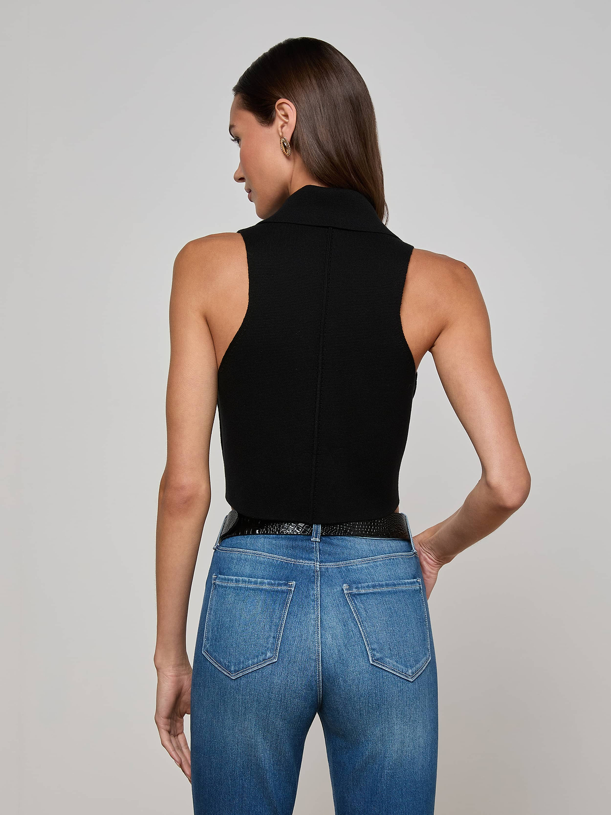 Zadie Knit Vest in Black/Gold | L'AGENCE