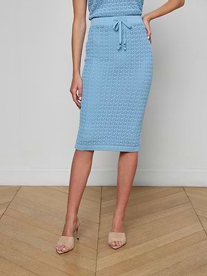 L'AGENCE Lacen Pointelle Knit Skirt In Pale Blue/Gold L'AGENCE Lacen Pointelle Knit Skirt In Pale Blue/Gold