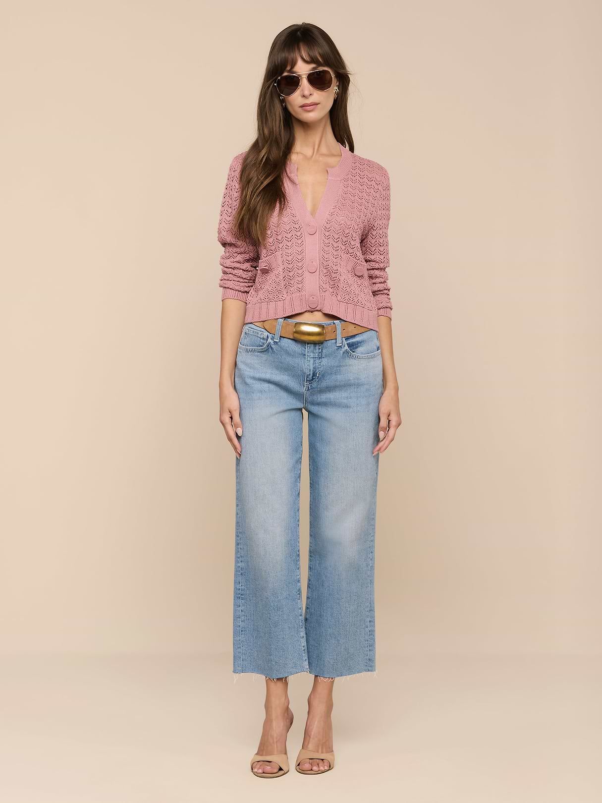 Orla Pointelle Knit Cardigan in Lilas | L'AGENCE