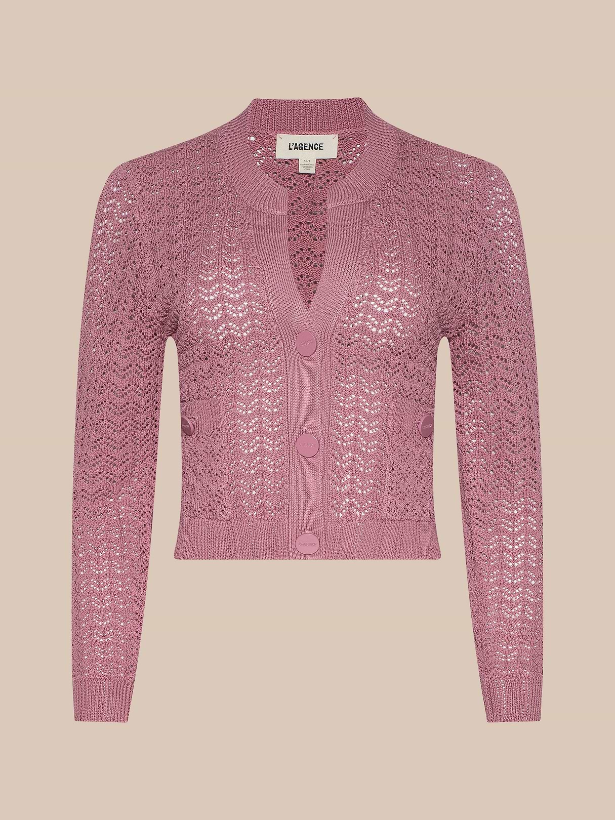Orla Pointelle Knit Cardigan in Lilas | L'AGENCE