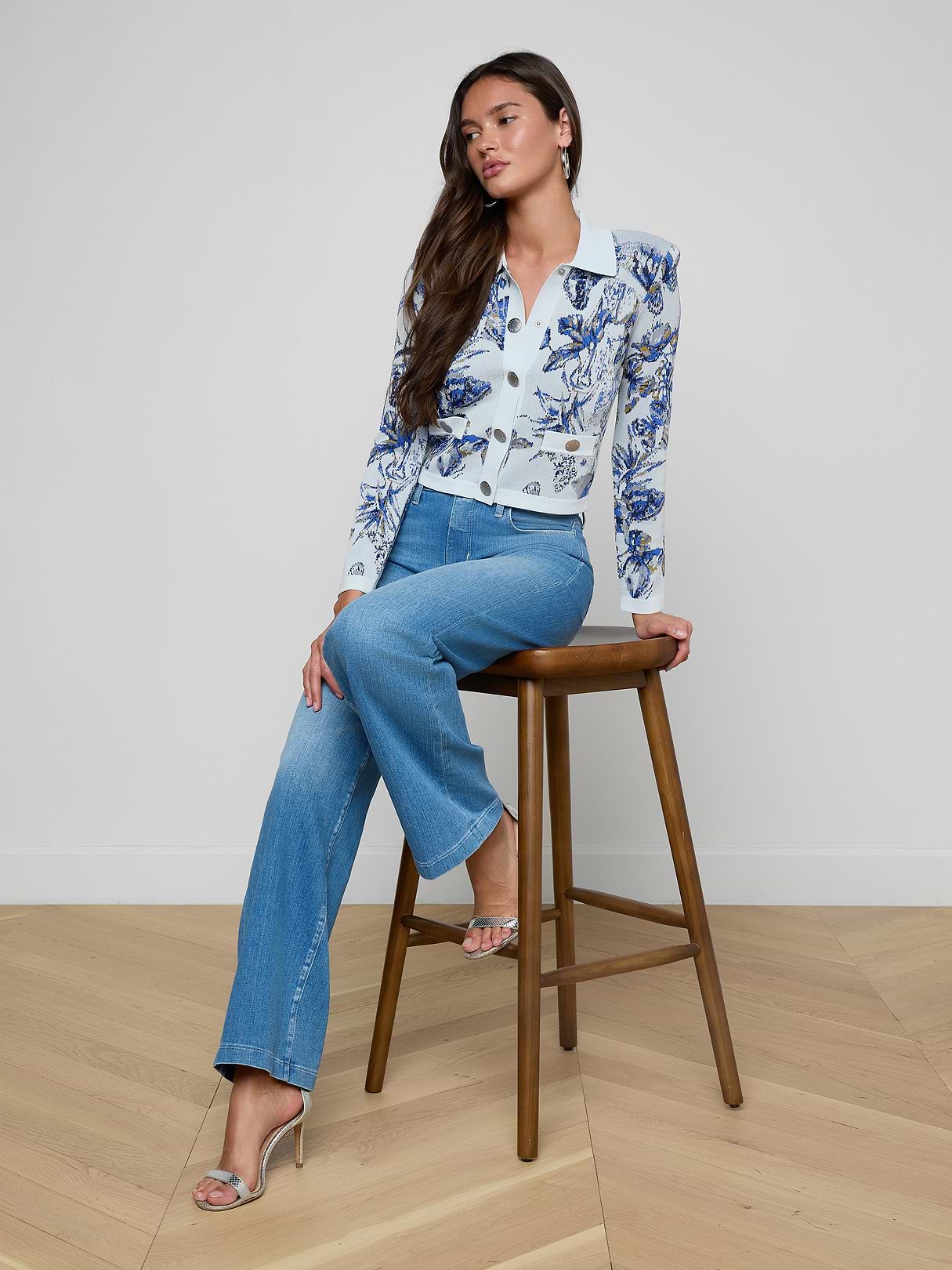 Osiris Jacquard Cardigan in Grey Multi Watercolor Butterfly