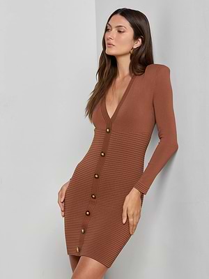 L'AGENCE Taru Button-Front Mini Dress In Sepia Brown/Gold L'AGENCE Taru Button-Front Mini Dress In Sepia Brown/Gold