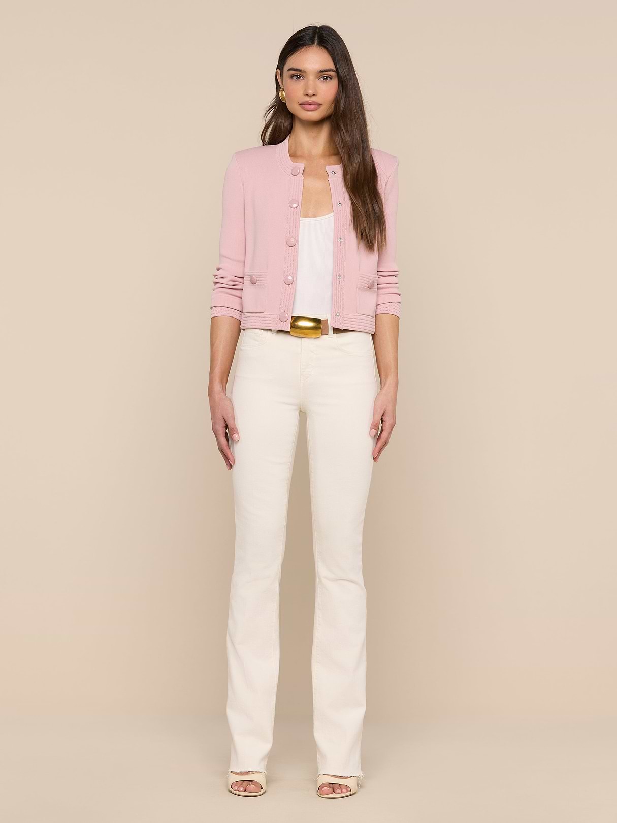 Patsy Cropped Cardigan in Misty Rose | L'AGENCE