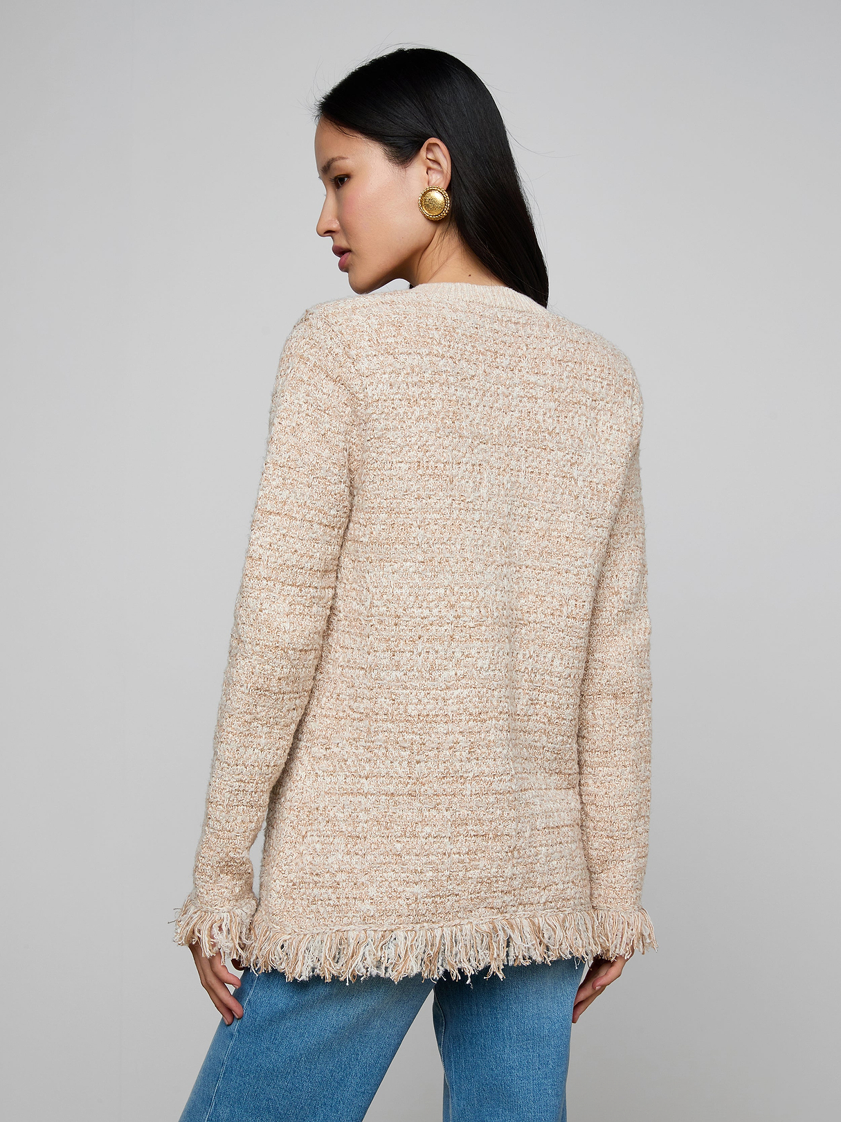 Kastoria Fringe Cardigan in Natural Multi Boucle | L'AGENCE