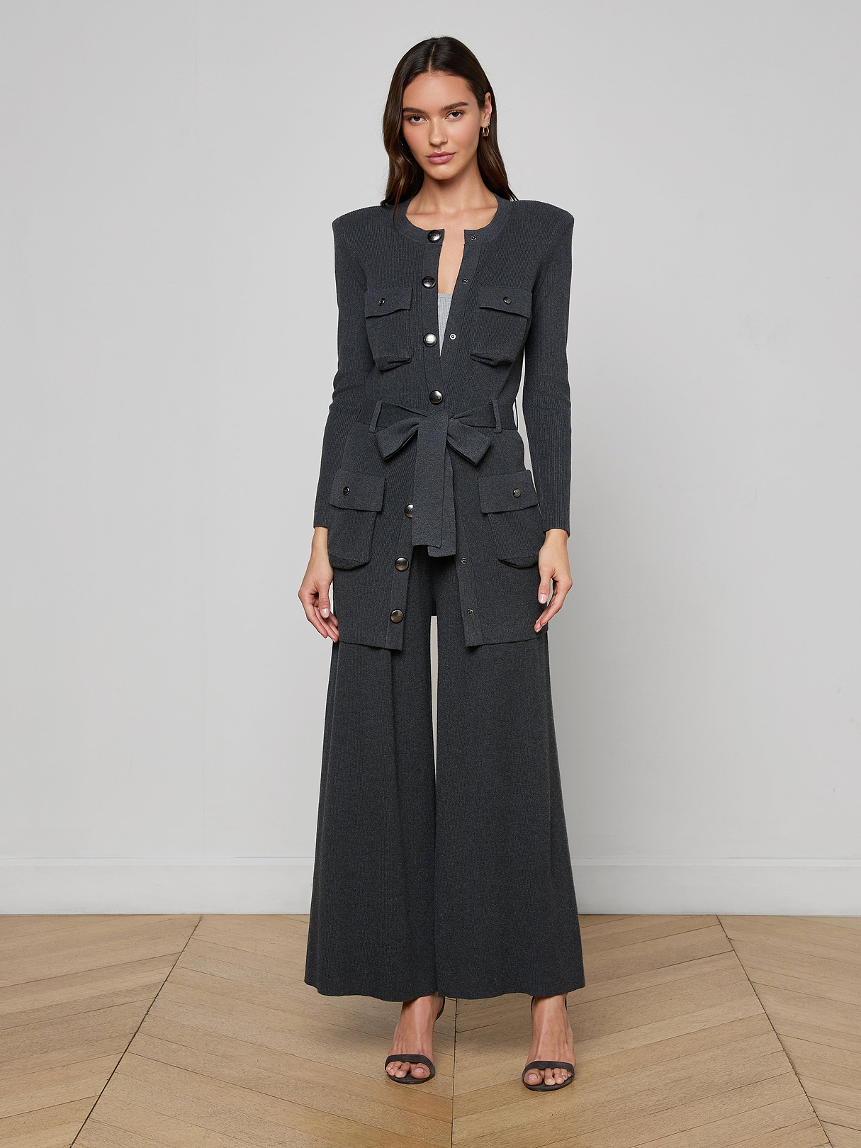 Lore Cardigan in Charcoal Grey/Gunmetal | L'AGENCE
